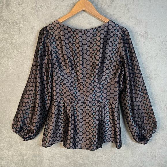 Y2k Babydoll Top Size 4 Silk Puff Sleeve Polka Dot Office Boho Chic Fairy Grunge - Picture 2 of 16